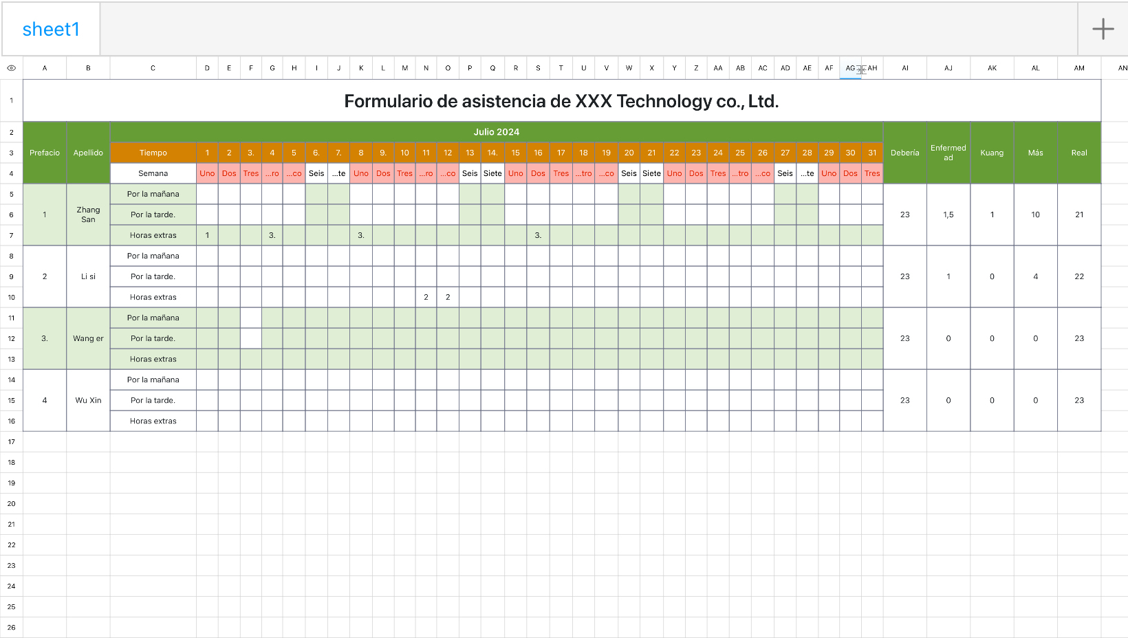 Formulario de asistencia de la empresa tecnológica